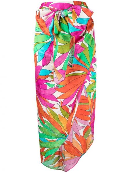 Květinové hedvábné asymetrická sukně s vysokým pasem Ronny Kobo