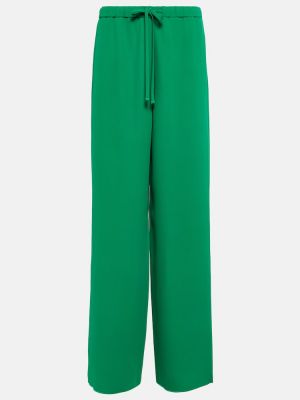 Hedvábné kalhoty s vysokým pasem relaxed fit Valentino zelené