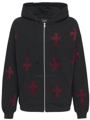 Kokvilnas kapučdžemperis ar rāvējslēdzēju ar kristāliem Unknown melns