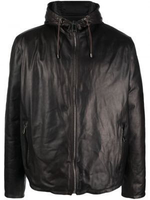 Kožená bunda s kapucňou Dell'oglio čierna