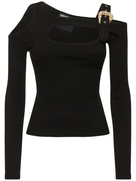 Bavlnený top s prackou Versace Jeans Couture čierna