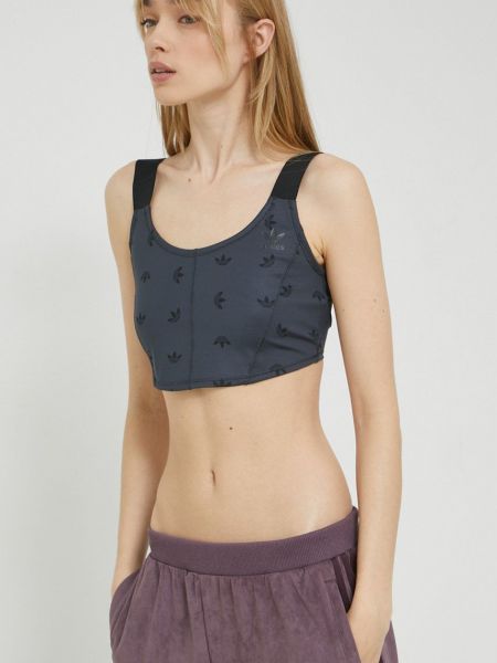 Top corset slim fit cu imagine Adidas Originals gri