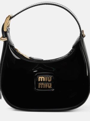 Δερμάτινη τσάντα ώμου από λουστρίνι Miu Miu μαύρο