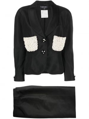 Шелковая юбка с жемчугом Chanel Pre-owned, черная