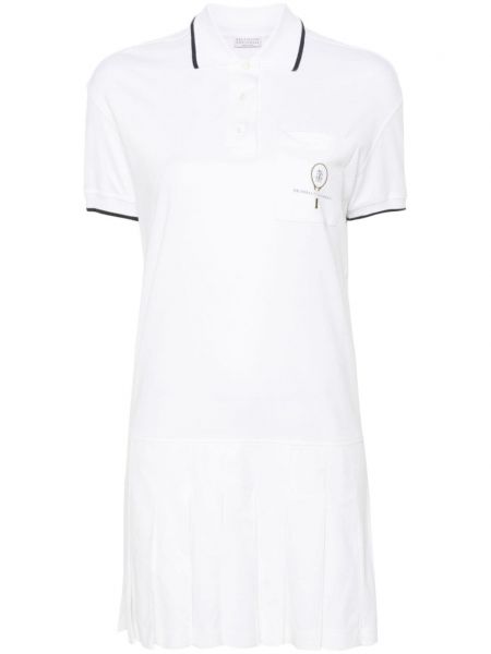 Ριγέ βαμβακερή φόρεμα Brunello Cucinelli λευκό