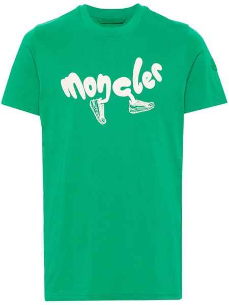 Памучна тениска с принт Moncler зелено