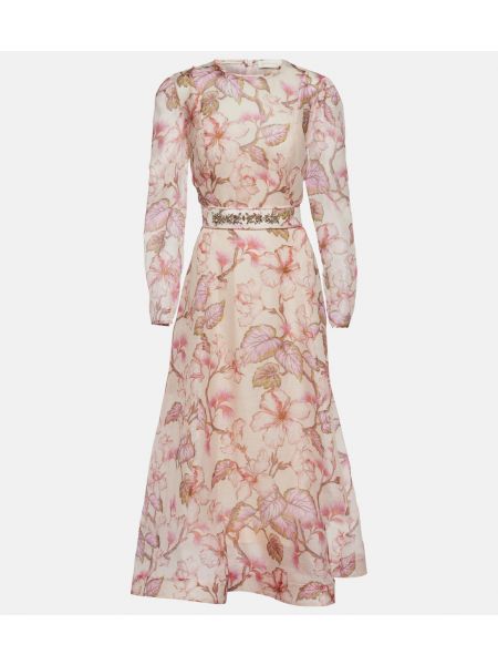 Шелковое льняное платье миди в цветочек Zimmermann