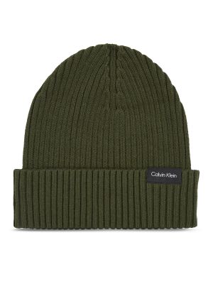 Medvilninis medvilninis megztas kepurė Calvin Klein žalia