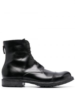 Čipkované kožené šnurovacie členkové topánky Moma čierna