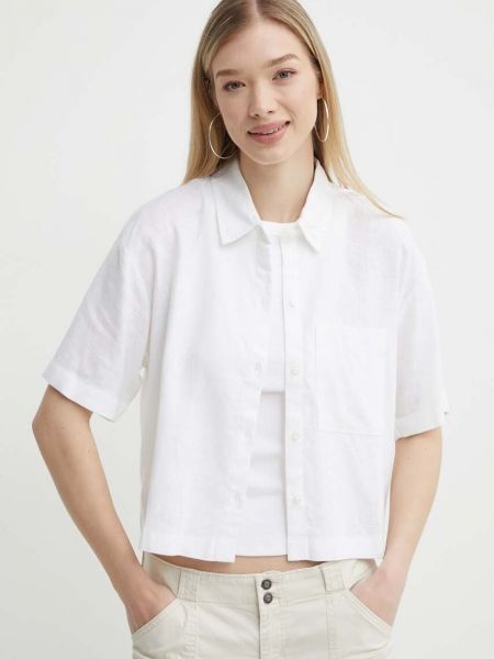 Lniana koszula relaxed fit Abercrombie & Fitch biała
