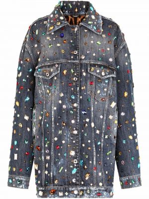 Oversized denim jakna s kristali Dolce & Gabbana modra