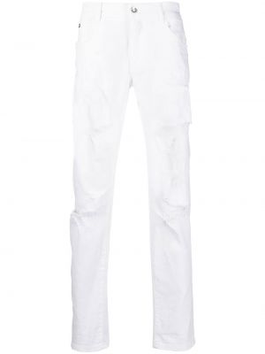 Pantaloni cu picior drept zdrențuiți din bumbac Dolce & Gabbana alb