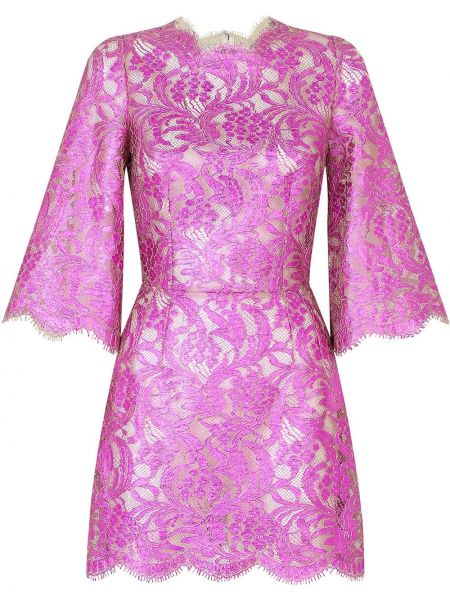 Krajkové průsvitné květinové koktejlové šaty Dolce & Gabbana Růžové
