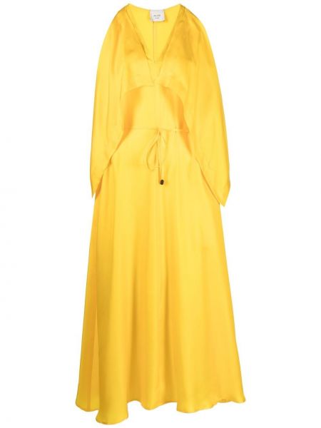Шелковое платье миди с драпировкой Alysi, желтое