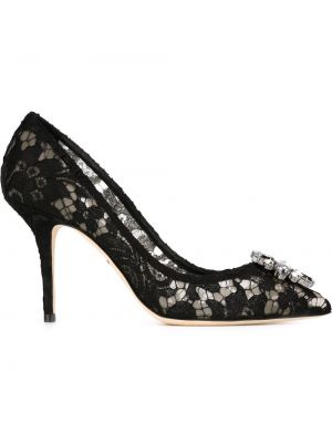 Полуотворени обувки с дантела Dolce & Gabbana черно