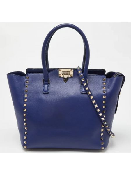 Shopperka skórzana Valentino Vintage niebieska
