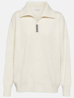 Кашмирен пуловер с цип Brunello Cucinelli бяло