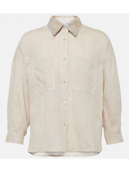 Lininė marškiniai Brunello Cucinelli smėlinė
