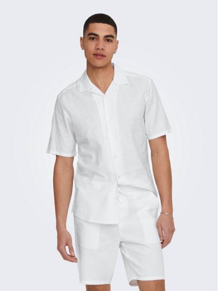Lniana koszula slim fit Only & Sons biała