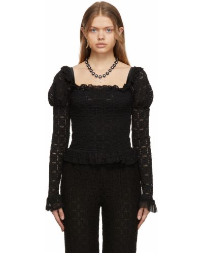 Кружевная блузка на шнуровке Anna Sui, черная