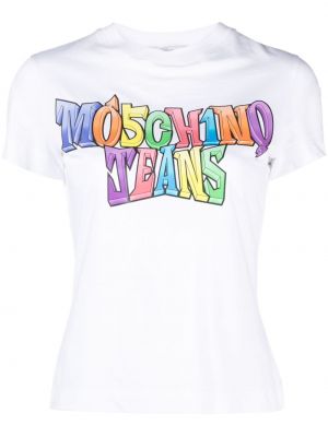 Raštuotas medvilninis marškinėliai Moschino Jeans balta