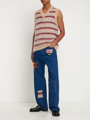 Moherowe jeansy relaxed fit Marni niebieskie