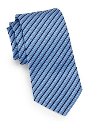 Жаккардовый шелковый галстук в полоску Emporio Armani синий