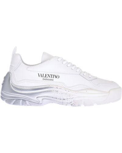 Кожаные кроссовки металлик Valentino Garavani, белые