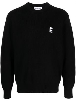 Vlnený sveter s výšivkou Etudes čierna