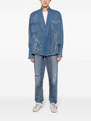 Straight fit džíny s oděrkami Greg Lauren modré