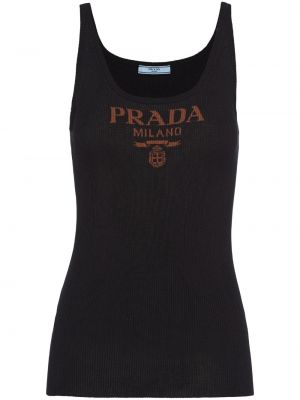 Μεταξωτός τοπ με σχέδιο Prada μαύρο