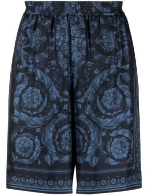Svilene bermuda kratke hlače s printom Versace plava