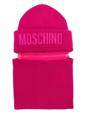 Bonnet brodé en laine Moschino rose