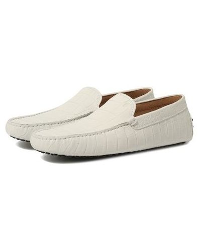 Мокасины из кожи аллигатора Tod’s белые