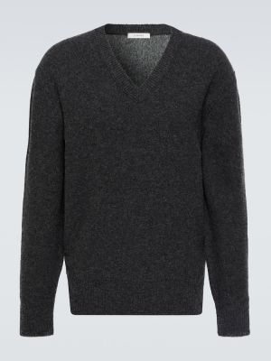 Volneni pulover z v-izrezom Lemaire siva