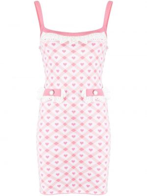 Pletené mini šaty s potiskem se srdcovým vzorem Alessandra Rich růžové