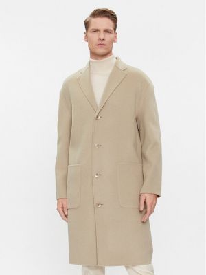 Μάλλινο παλτό χειμωνιάτικο Calvin Klein μπεζ
