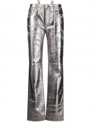 Pantaloni cu picior drept din piele zdrențuiți The Attico argintiu