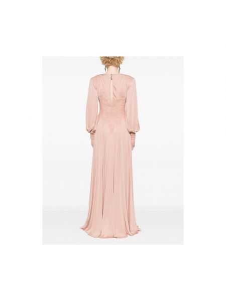 Sukienka długa z baskinką koronkowa Elisabetta Franchi różowa