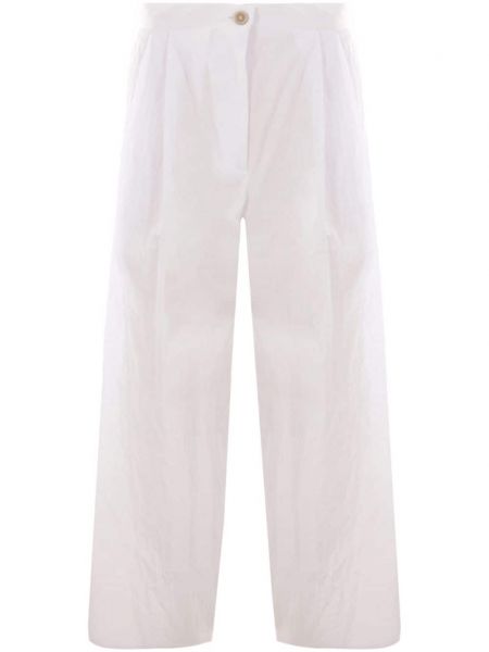 Plisované bavlněné rovné kalhoty Dusan bílé