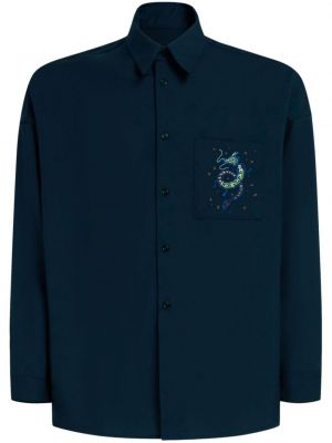 Vlnená košeľa s výšivkou Marni modrá