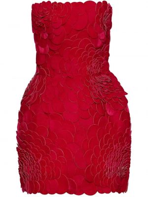 Mini-abito a fiori con applique Oscar De La Renta rosso