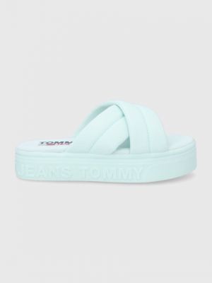 Klapki na platformie Tommy Jeans - turkus