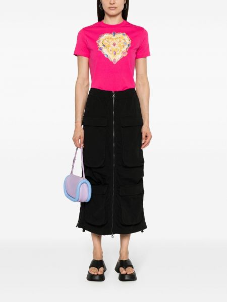 Raštuotas marškinėliai su širdelėmis Versace Jeans Couture rožinė