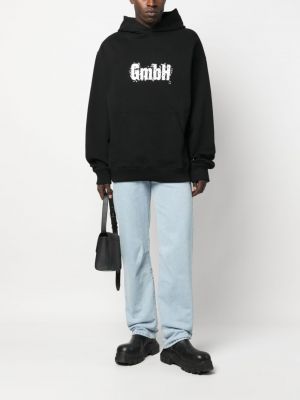 Kokvilnas kapučdžemperis ar apdruku Gmbh melns