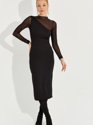 Asimetrična midi obleka iz tila Cool & Sexy črna