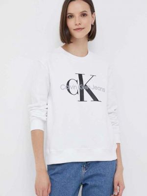 Памучен суитчър с принт Calvin Klein Jeans бяло