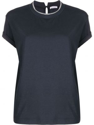 Camiseta de cuello redondo con apliques Brunello Cucinelli azul
