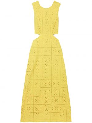 Βαμβακερή μίντι φόρεμα Ganni κίτρινο