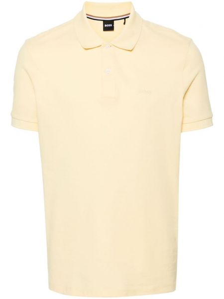 Medvilninis siuvinėtas polo marškinėliai Boss geltona